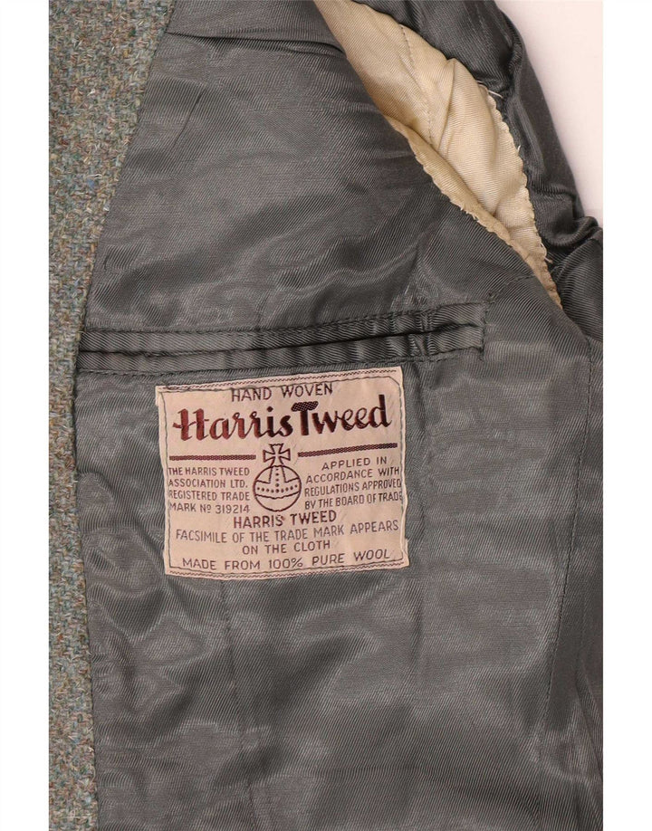 Damska marynarka wojskowa Harris Tweed zapinana na 2 guziki UK 8, mała wełna khaki
