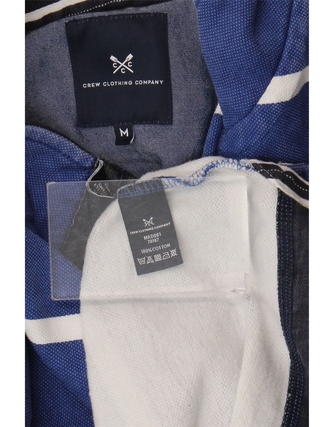 CREW CLOTHING Męski sweter zapinany na guziki, w średnie niebieskie paski