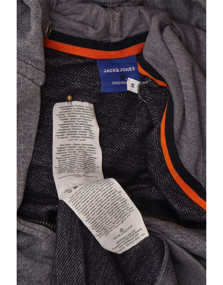 Męski sweter z kapturem i zamkiem Jack & Jones, średnioszary, nakrapiany poliester