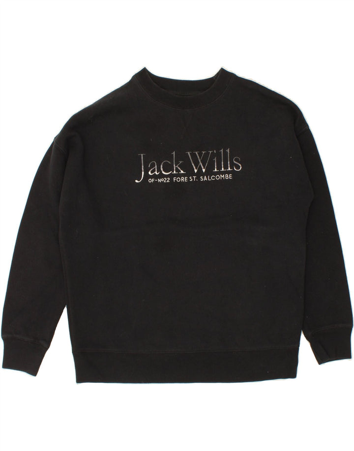 JACK WILLS Womens Oversized Graphic Sweatshirt Jumper UK 10 Small Black Vintage Jack Wills and Second-Hand Jack Wills from Messina Hembry 