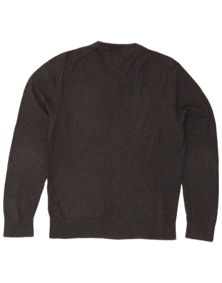 Męski sweter Tommy Hilfiger z dekoltem w kształcie litery V, średnioszary, bawełniany