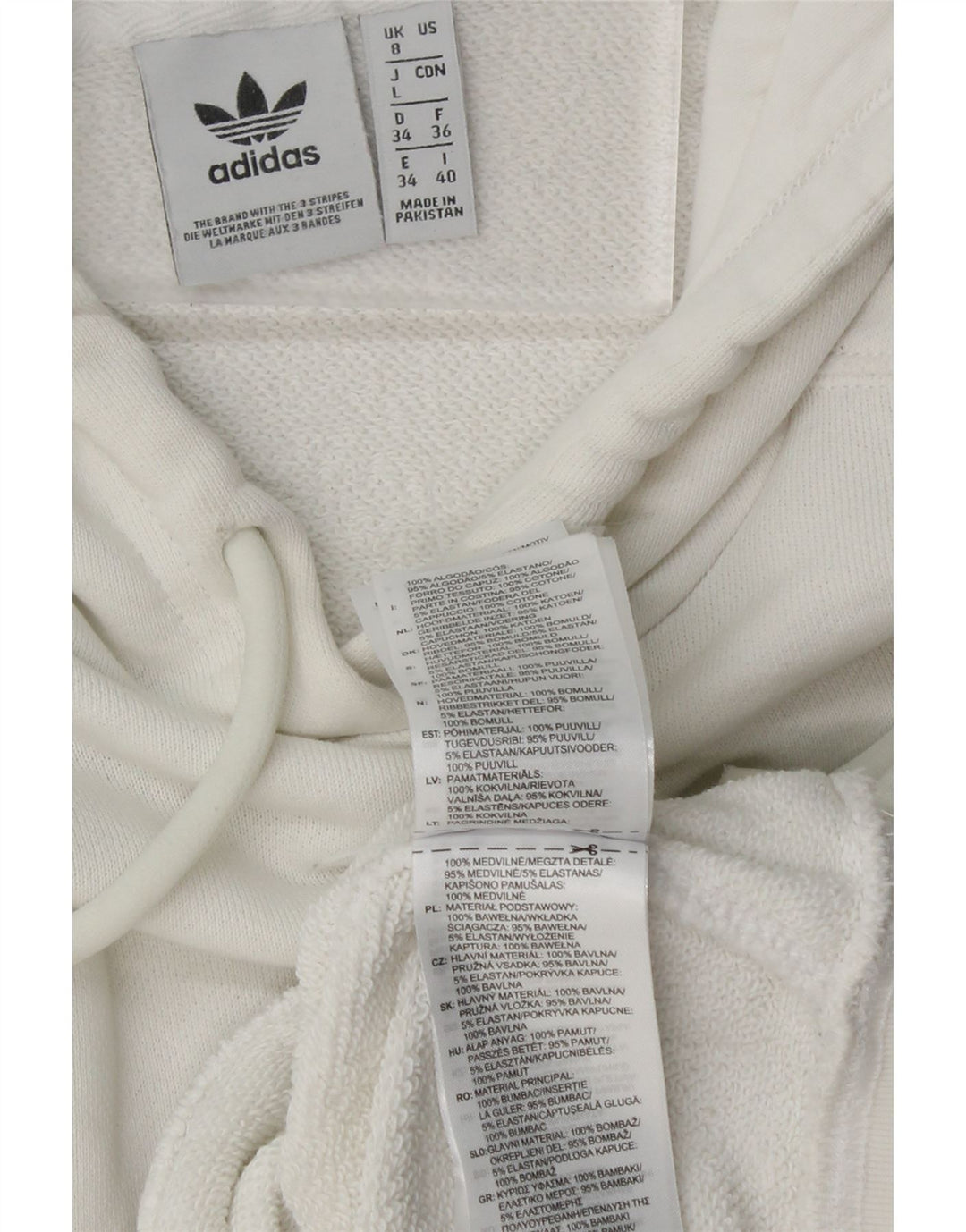 Damski sweter oversize z kapturem ADIDAS, UK 8, mały, biały, bawełniany