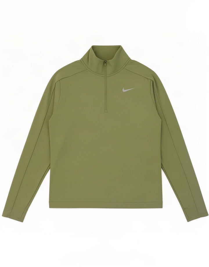 Damska koszulka do biegania Nike z długim rękawem i zamkiem błyskawicznym, UK 18 XL, zielony poliester