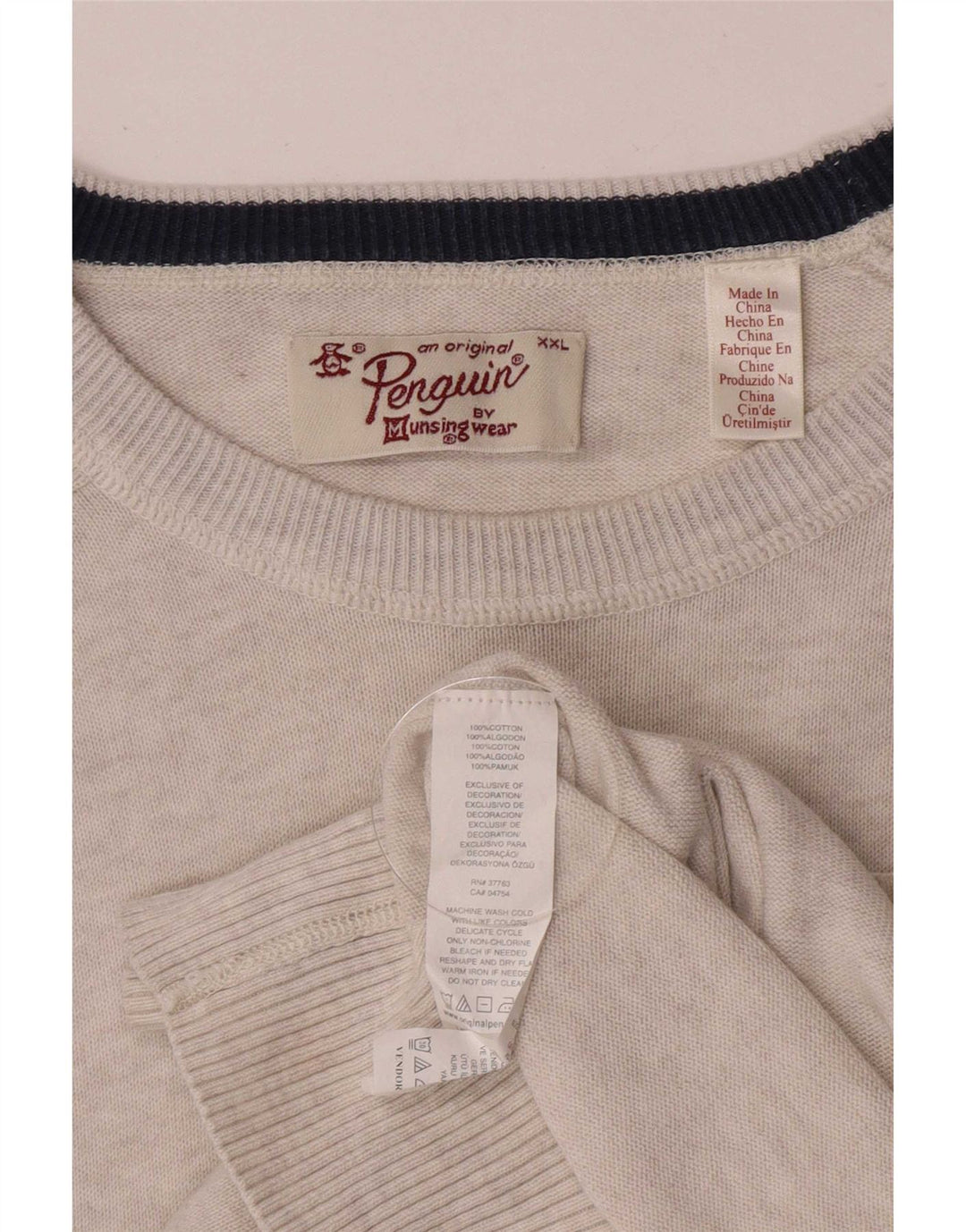 Męski sweter z dekoltem w łódkę Penguin, 2XL, szara bawełna