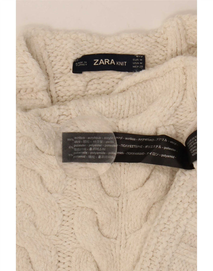 Damski sweter oversize z golfem Zara UK 14 Średni biały akryl