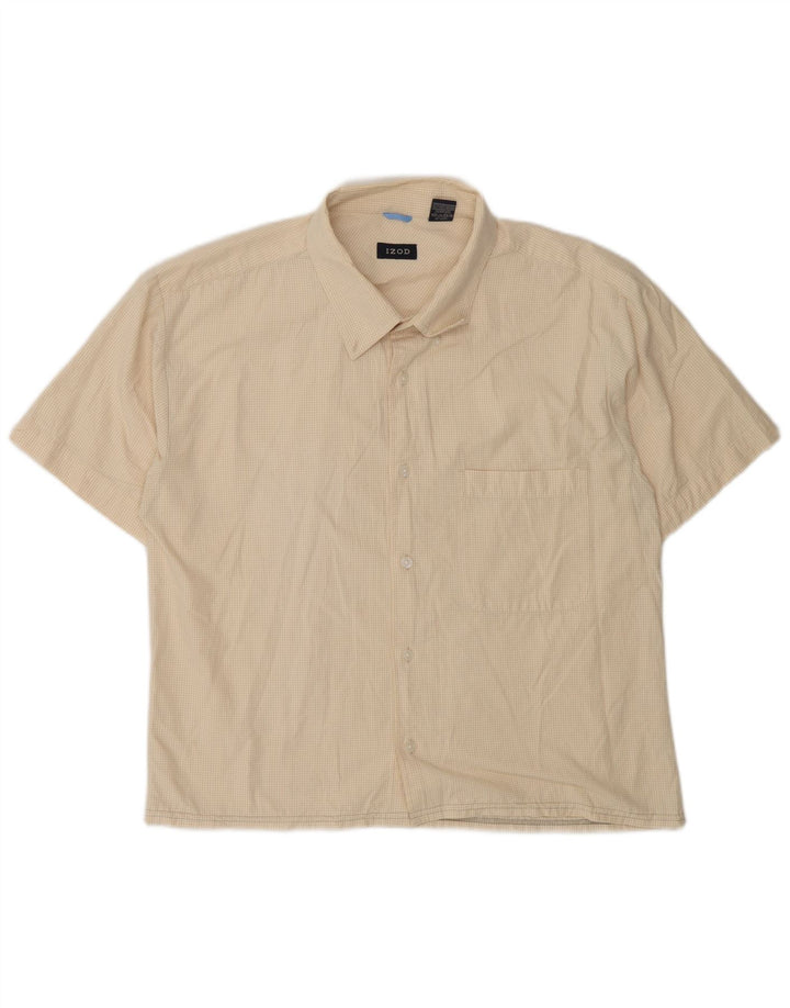 Izod Męska koszula z krótkim rękawem 2XL, beżowa bawełniana kratka