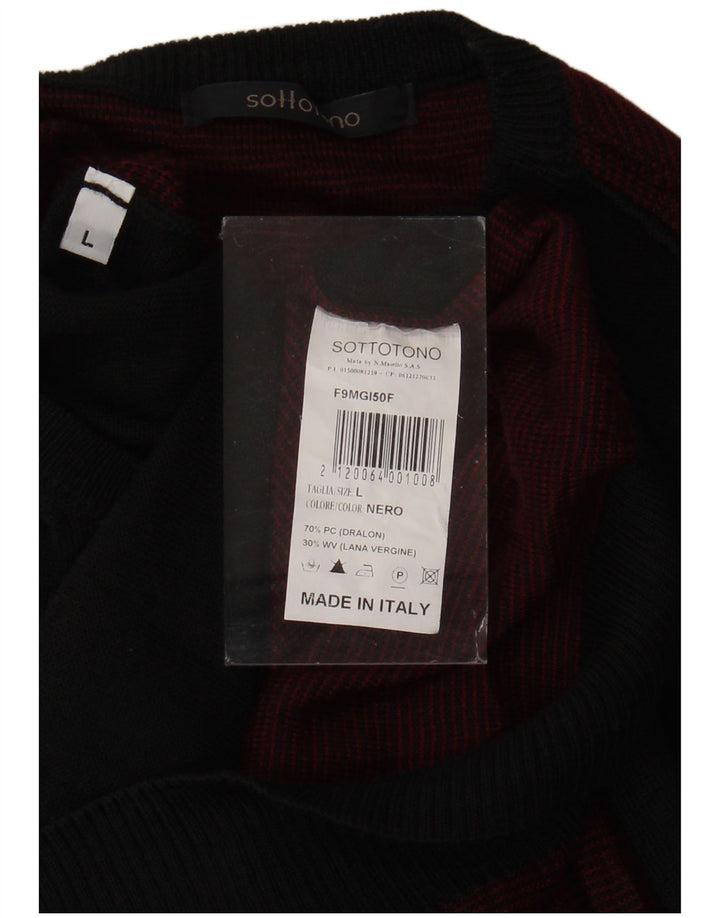 Męski sweter z wycięciem pod szyją Sottotono, duży, czarny, wykonany z tkaniny argyle/diamentowy akryl