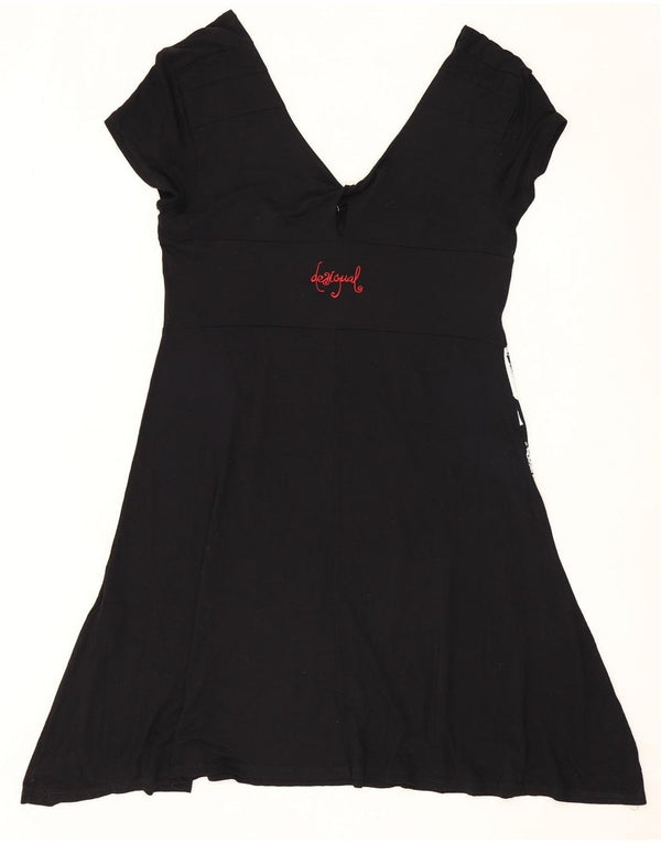 Damska graficzna sukienka o linii A Desigual UK 18 XL Czarna wiskoza w kwiaty