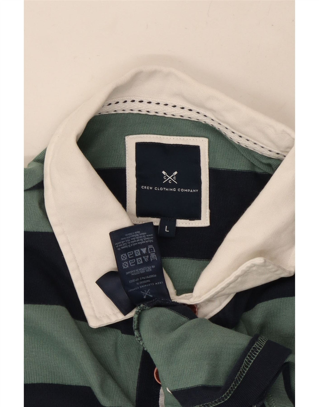 CREW CLOTHING Męska koszulka polo do rugby z długim rękawem, w duże granatowe paski