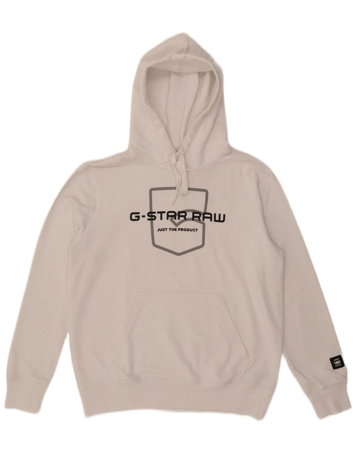 Męski sweter z kapturem G-Star z grafiką, duży, biały, bawełniany