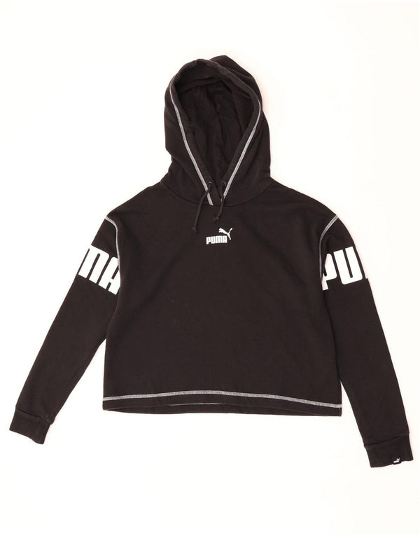 Damska bluza z kapturem Puma Oversize Graphic Crop UK 6 XS Czarna bawełna