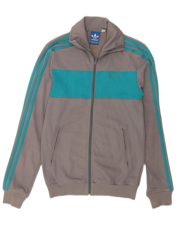 Adidas Męska bluza dresowa, mała, szara, bawełniana z blokami kolorów
