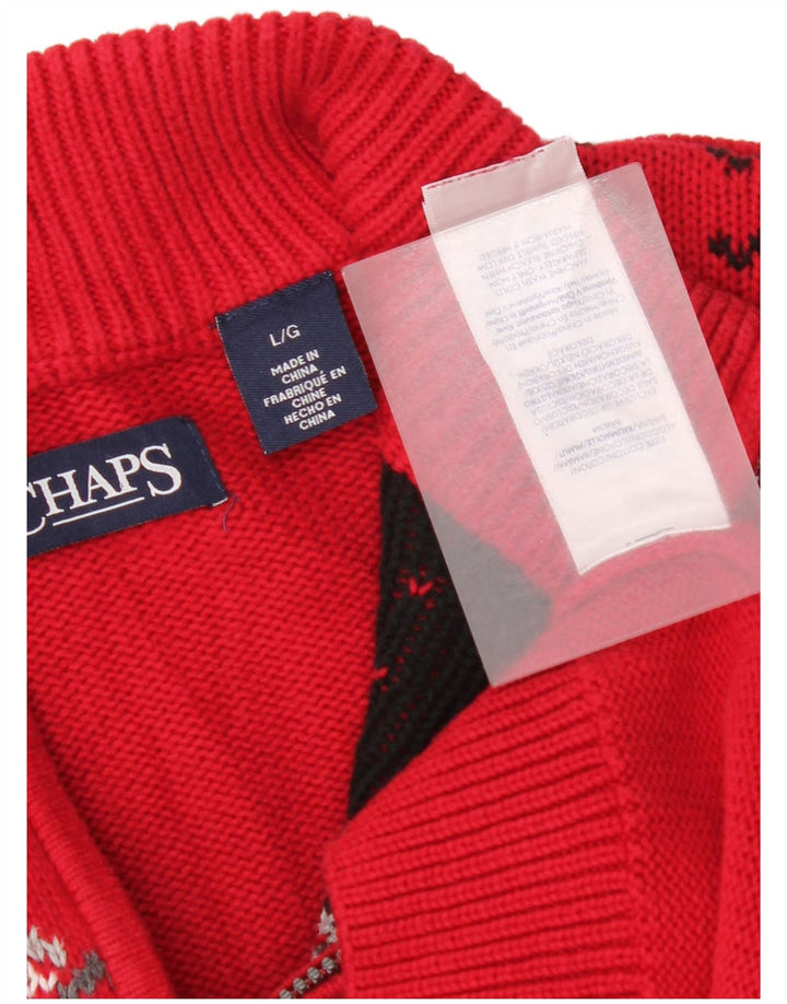 Męski sweter zapinany na zamek Chaps, duży, czerwony, bawełniany Fair Isle
