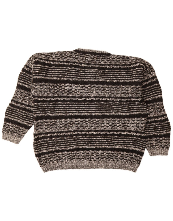 Męski sweter z okrągłym dekoltem w stylu VINTAGE XL, czarna, geometryczna wełna