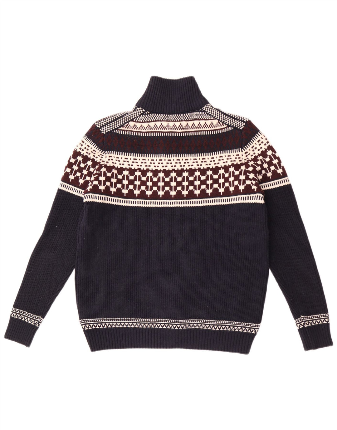 Marks & Spencer Męski sweter z zamkiem błyskawicznym, duży, granatowy Fair Isle