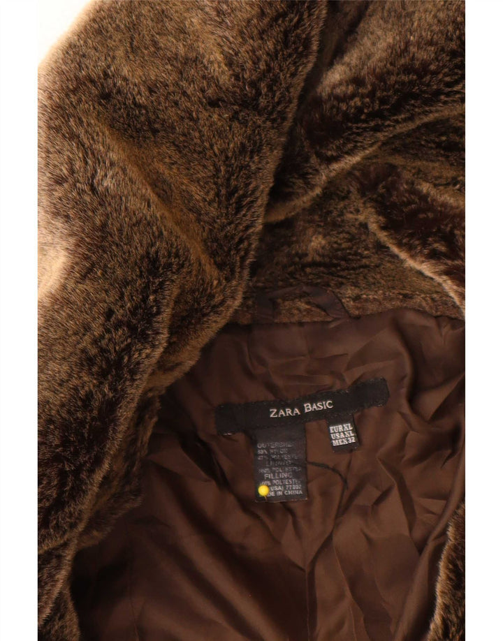 Damska ocieplana kurtka Zara UK 18 XL, brązowy nylon