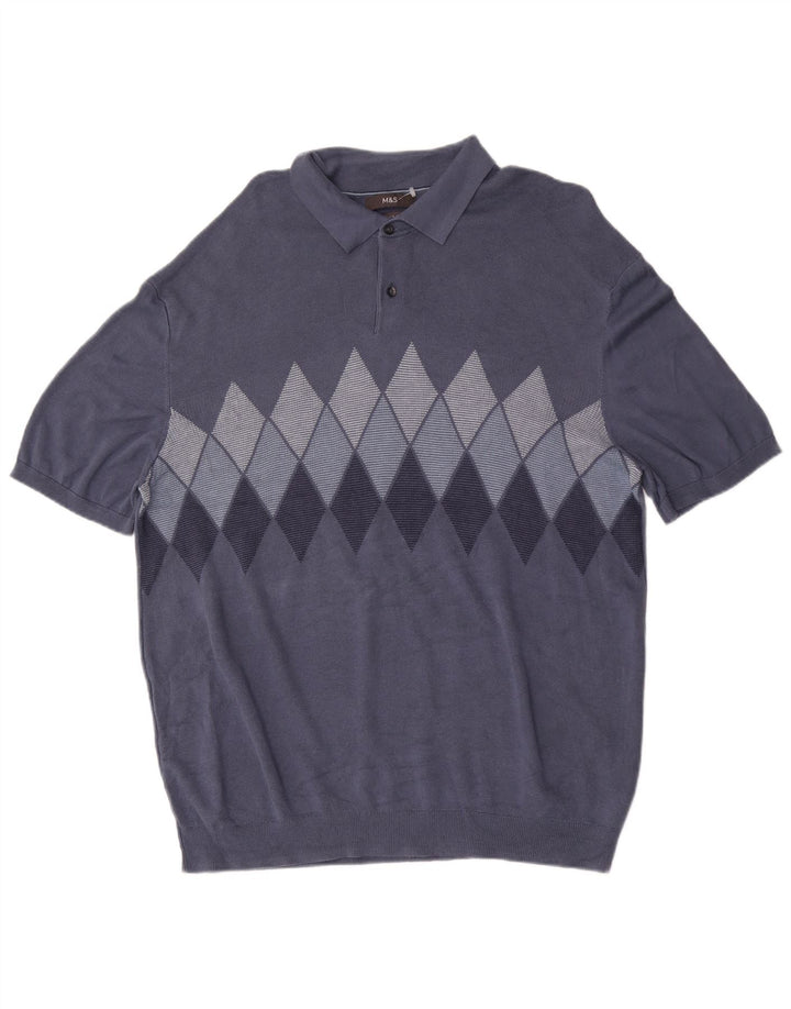 Marks & Spencer Męski sweter polo 2XL Niebieski Argyle/Diament