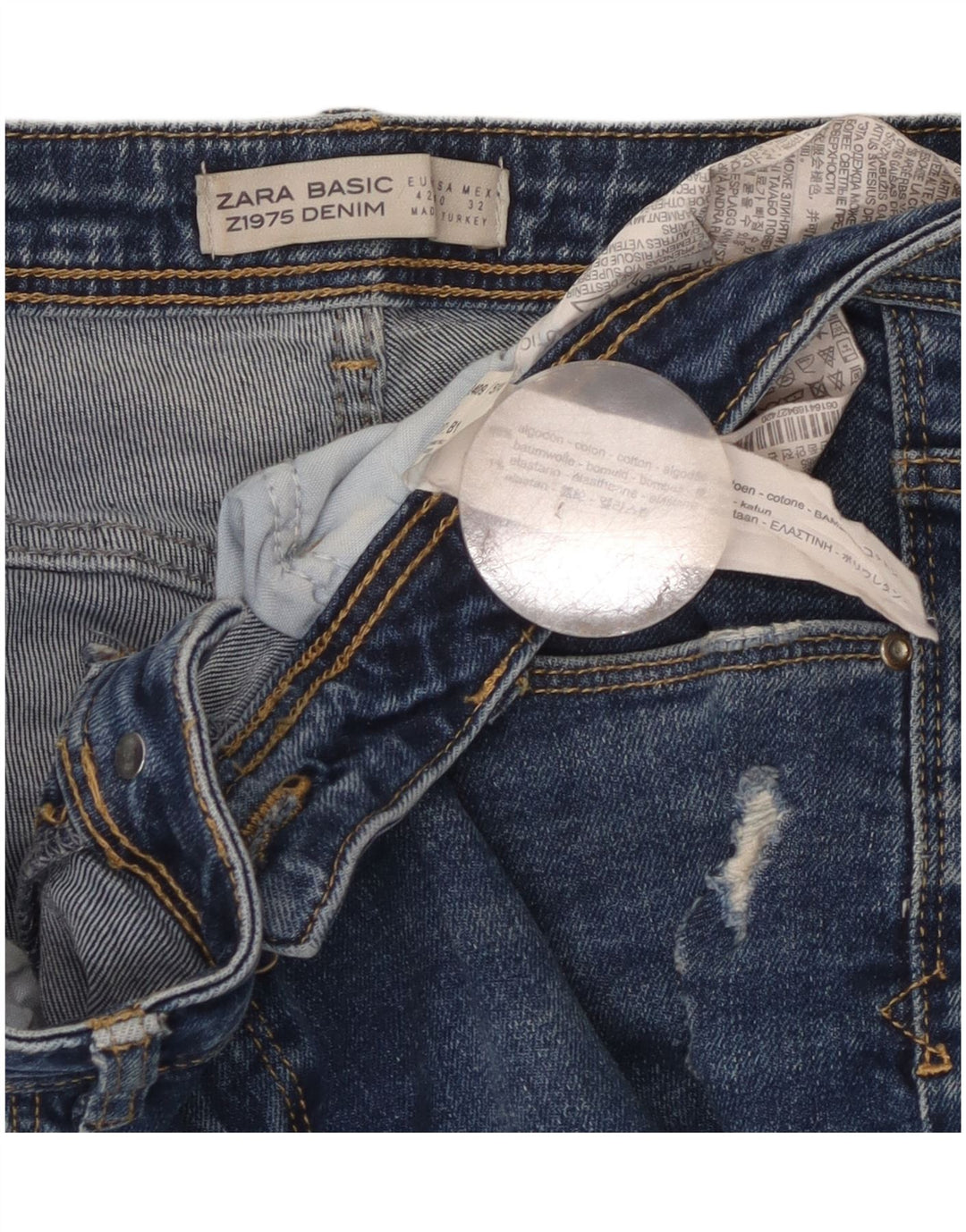 Damskie jeansy Zara w trudnej sytuacji, EU 42, duże, W32 L27, niebieska bawełna