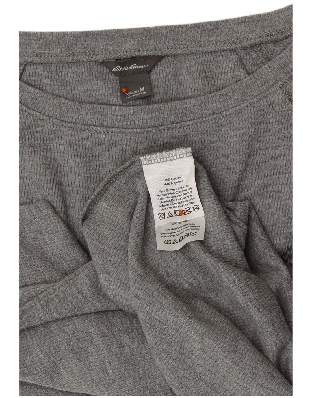 Damski top Eddie Bauer z długim rękawem, UK 12, średnioszary, bawełniany Fair Isle