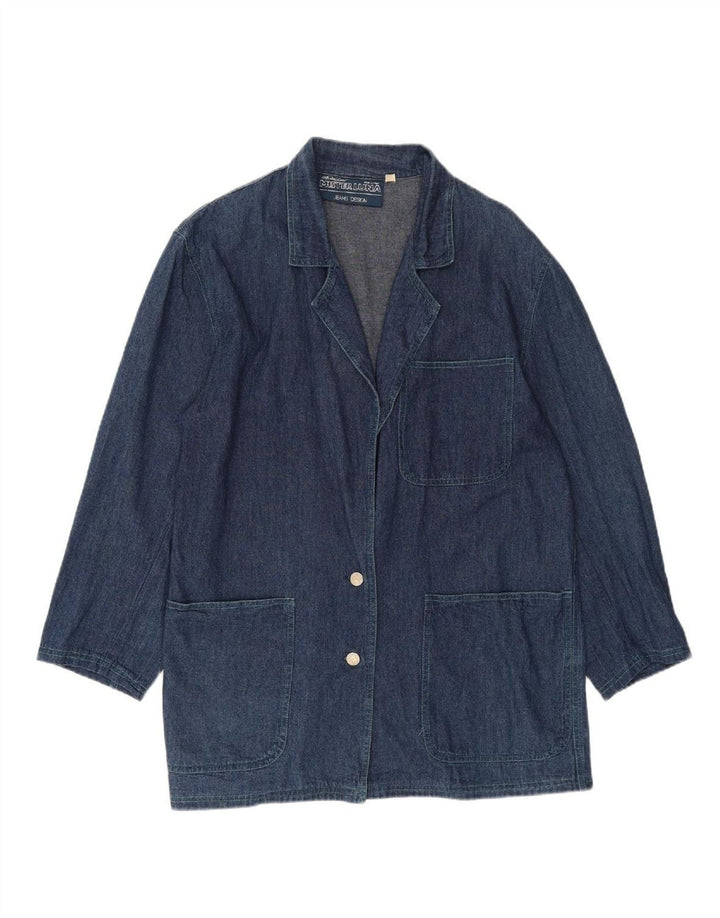 VINTAGE Womens Oversized 2 Button Denim Blazer Jacket IT 40 Small Blue