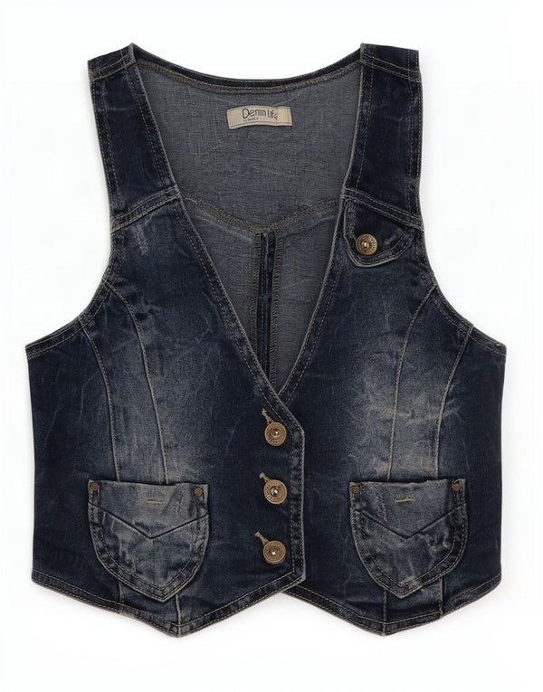 Pimkie Womens Denim Waistcoat UK 8 Small Blue