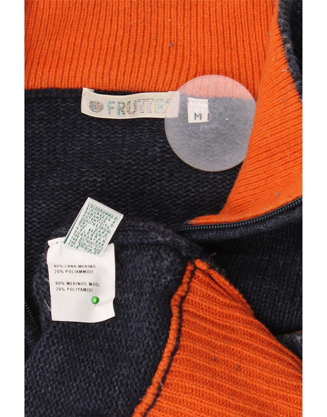 Męski sweter zapinany na zamek VINTAGE, średni granatowy wełniany