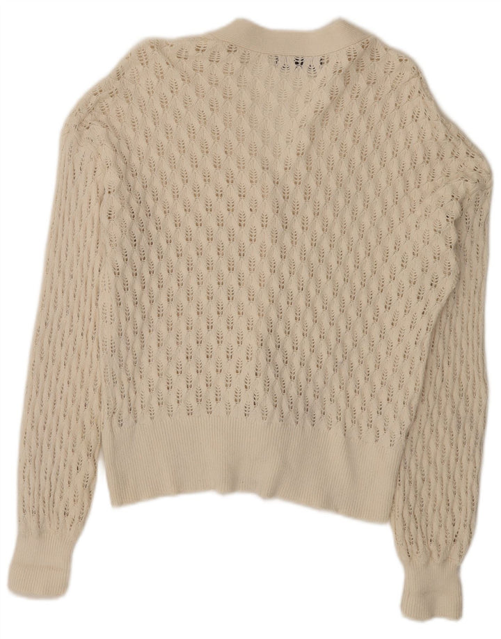 Marks & Spencer Damski sweter kardigan UK 14, duży, biały, bawełniany