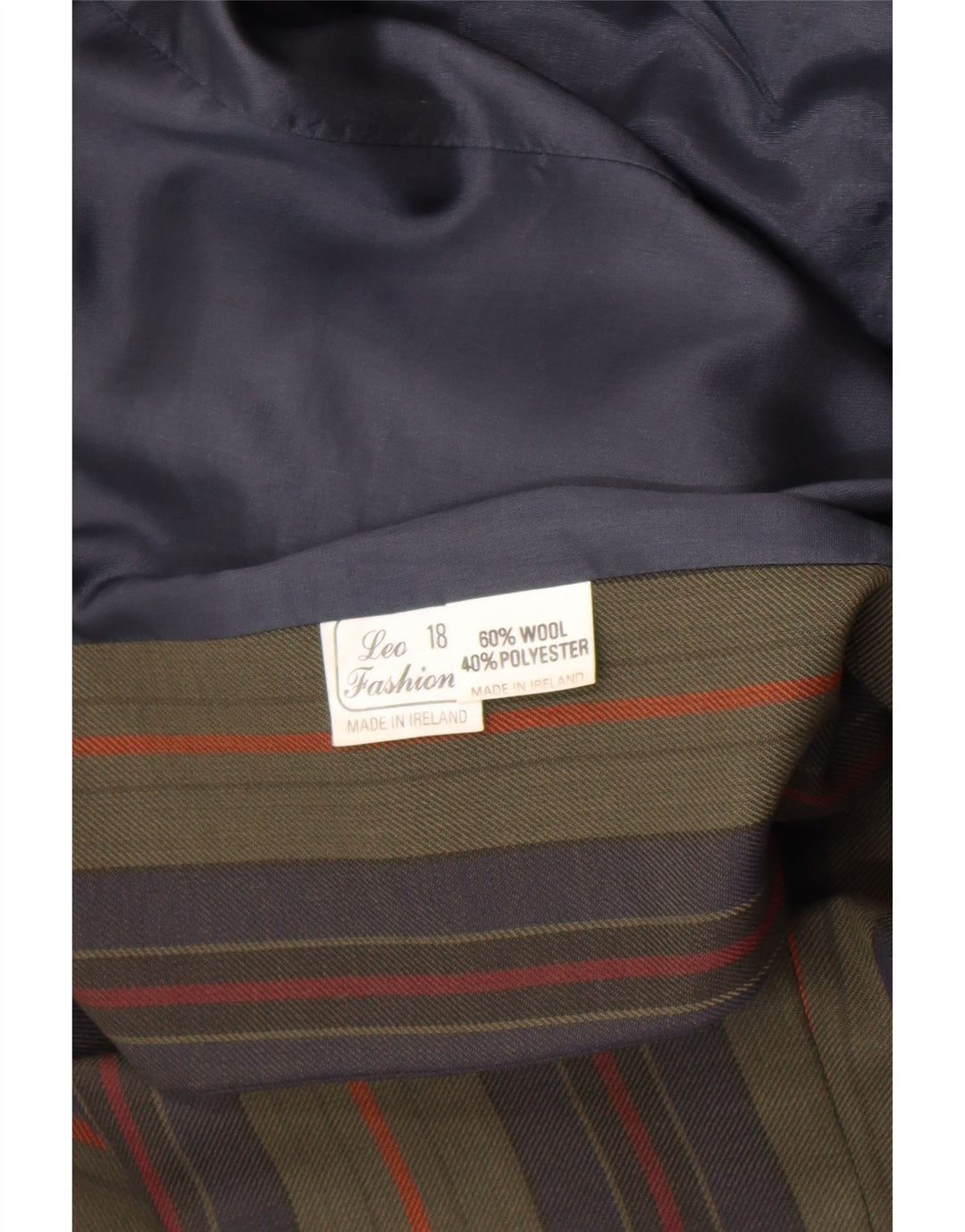 Vintage damska marynarka zapinana na 3 guziki UK 18 XL, wełna w paski khaki