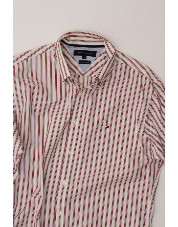 TOMMY HILFIGER Mens Shirt Large Red Striped Cotton Vintage Tommy Hilfiger and Second-Hand Tommy Hilfiger from Messina Hembry 