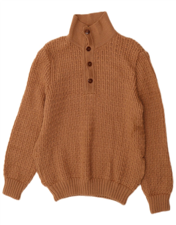 Męski sweter zapinany na guziki w stylu vintage, średni brąz