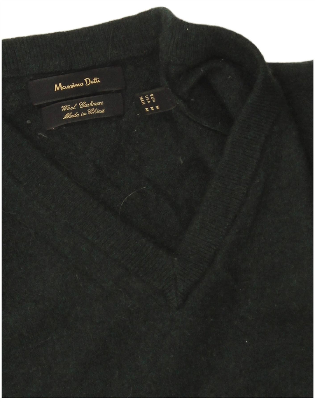 Sweter damski Massimo Dutti z dekoltem w kształcie litery V, UK 14, średnia zielona wełna