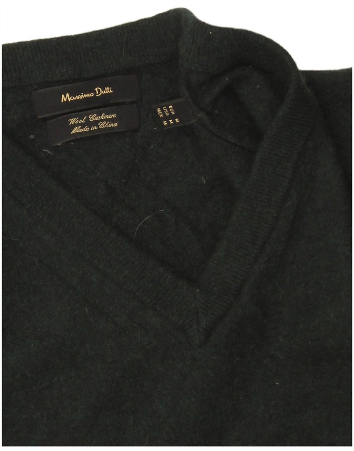 Sweter damski Massimo Dutti z dekoltem w kształcie litery V, UK 14, średnia zielona wełna
