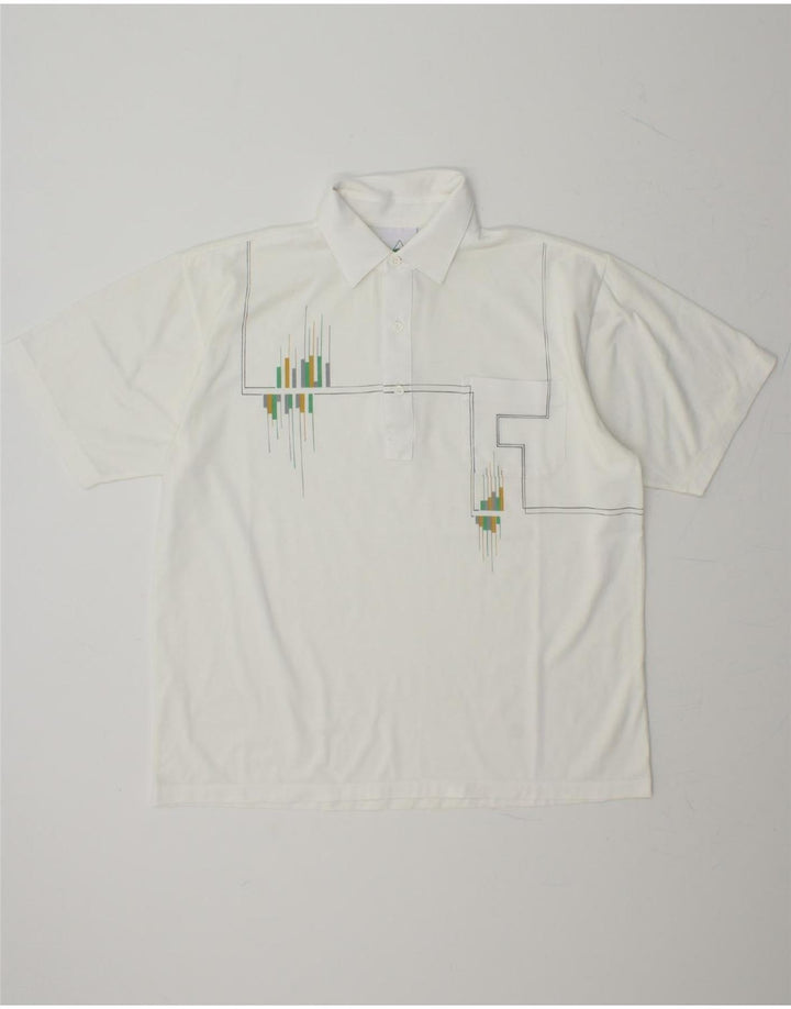 NEW FAST Mens Polo Shirt IT 48/50 Medium White Geometric Polyester Vintage New Fast and Second-Hand New Fast from Messina Hembry 