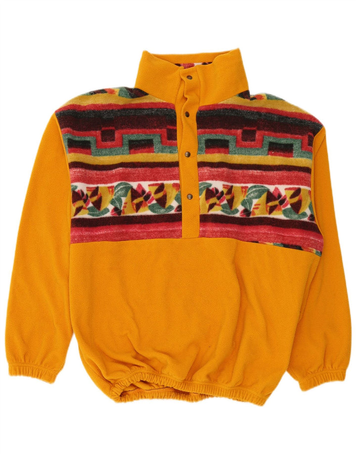 Vintage męski sweter polarowy z guzikami pod szyją, XL, żółty, geometryczny