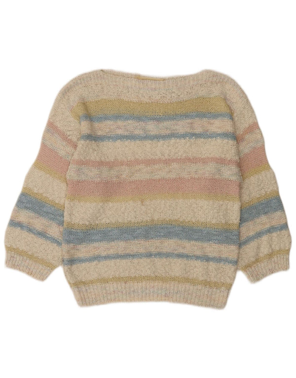 Sweter damski w stylu vintage z dekoltem w łódkę, UK 12, średnie, wielokolorowe paski