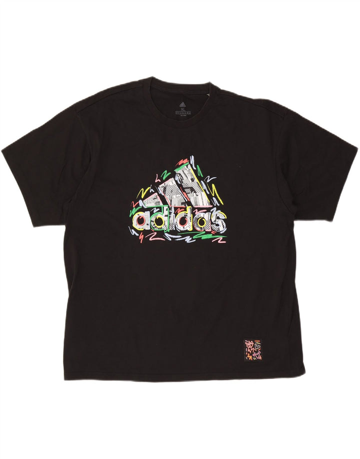 Męska koszulka z grafiką ADIDAS, góra XL, czarna, bawełniana