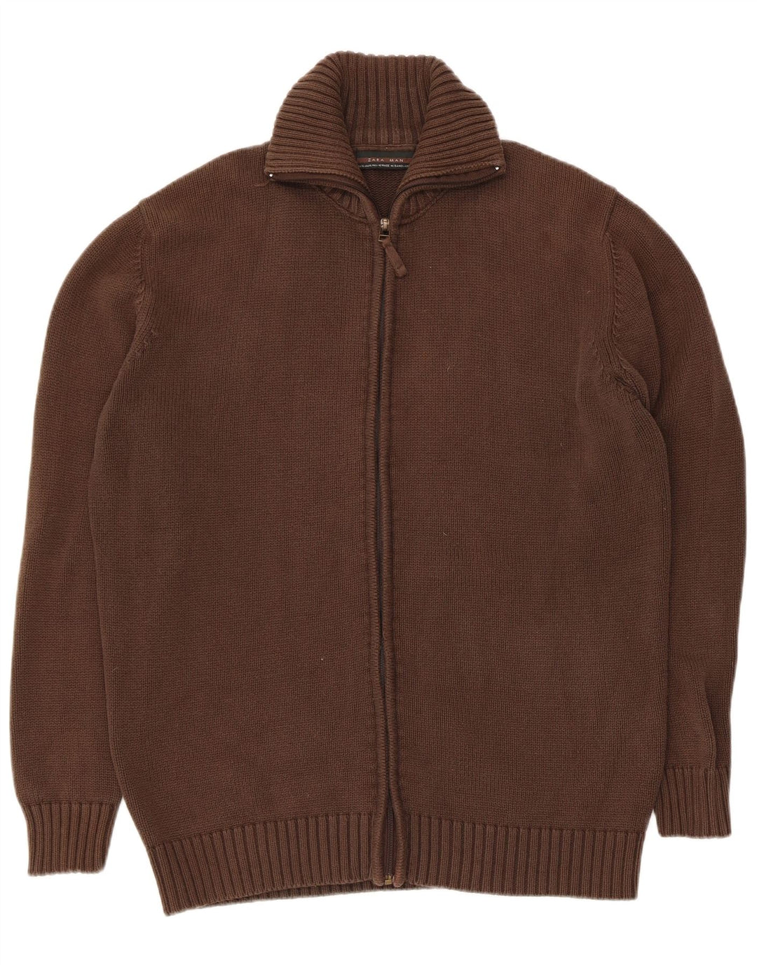 Męski sweter rozpinany Zara XL, brązowy, bawełniany