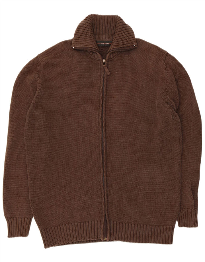 Męski sweter rozpinany Zara XL, brązowy, bawełniany