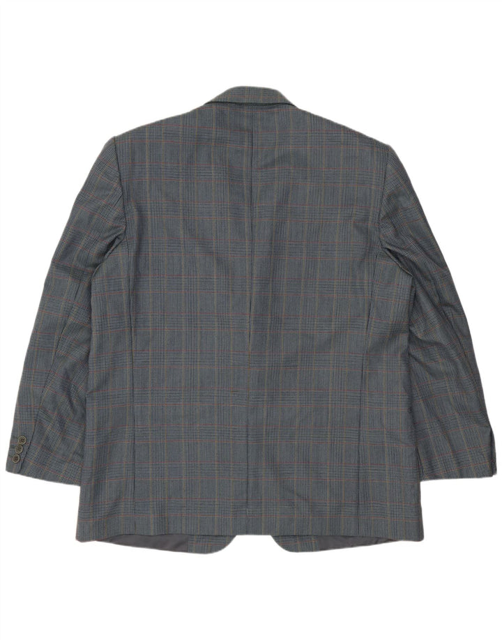 Vintage męska marynarka zapinana na 2 guziki IT 54 2XL niebieska dziewicza wełna w pepitkę
