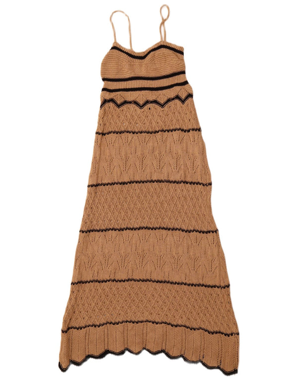 VINTAGE Womens Knit Sundress UK 0 2XS Brown Striped Cotton