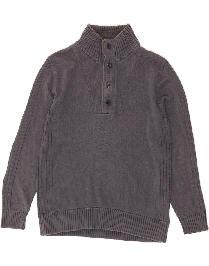 MARKS & SPENCER Mens Button Neck Jumper Sweater XL Grey Cotton Vintage Marks & Spencer and Second-Hand Marks & Spencer from Messina Hembry 