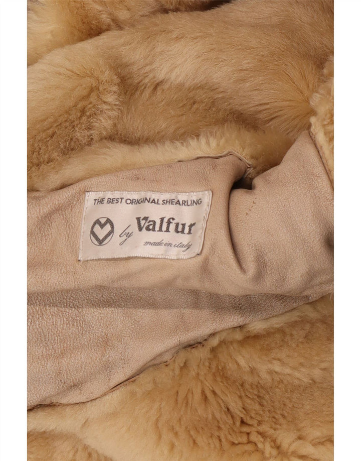 Vintage damski płaszcz shearling UK 14 średni beżowy shearling