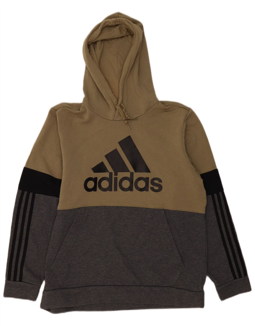 Męski sweter z kapturem i grafiką ADIDAS XL, szary, bawełniany z blokami kolorów