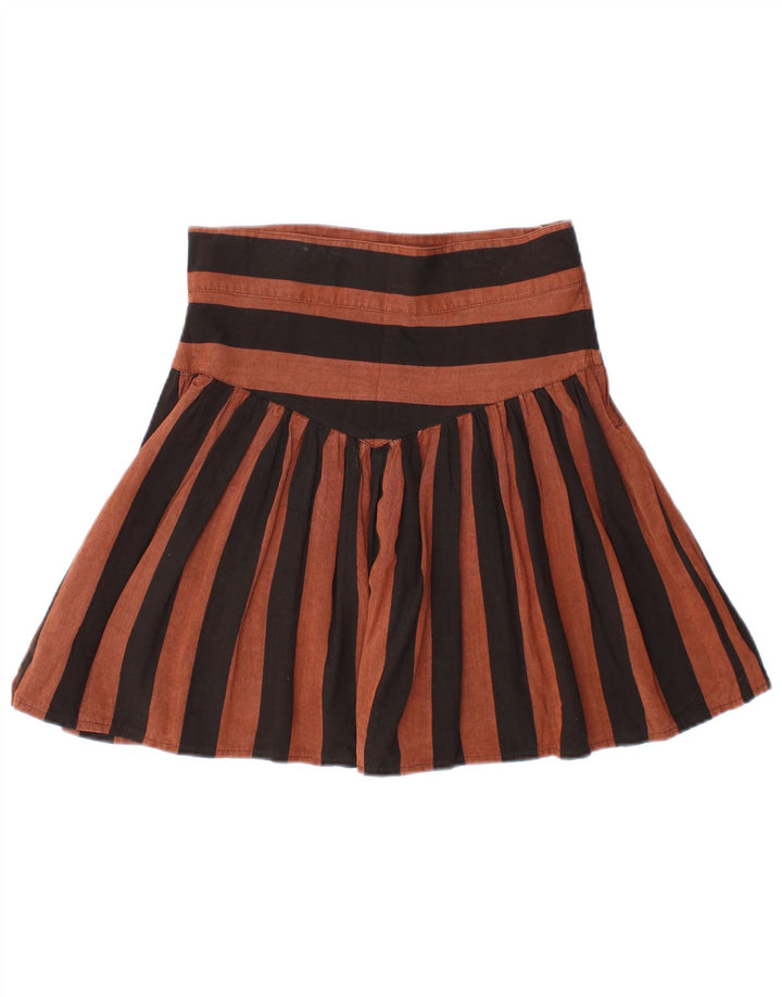 VINTAGE Damska mini plisowana spódnica IT 44 Medium W28 Brązowa wiskoza w paski