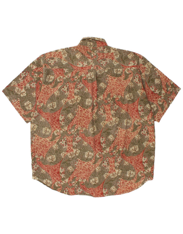 COMPAGNIE Męska koszula z krótkim rękawem, duża, khaki, wiskoza w kwiaty