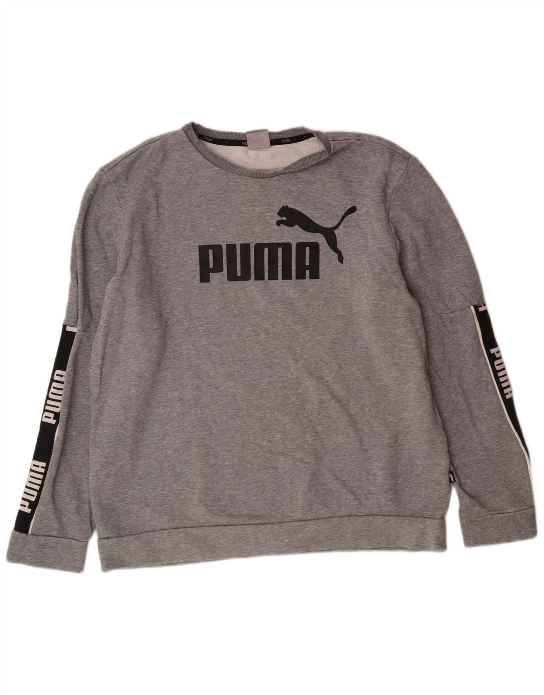 Męski sweter z grafiką PUMA, duży, szary, bawełniany z blokami kolorów