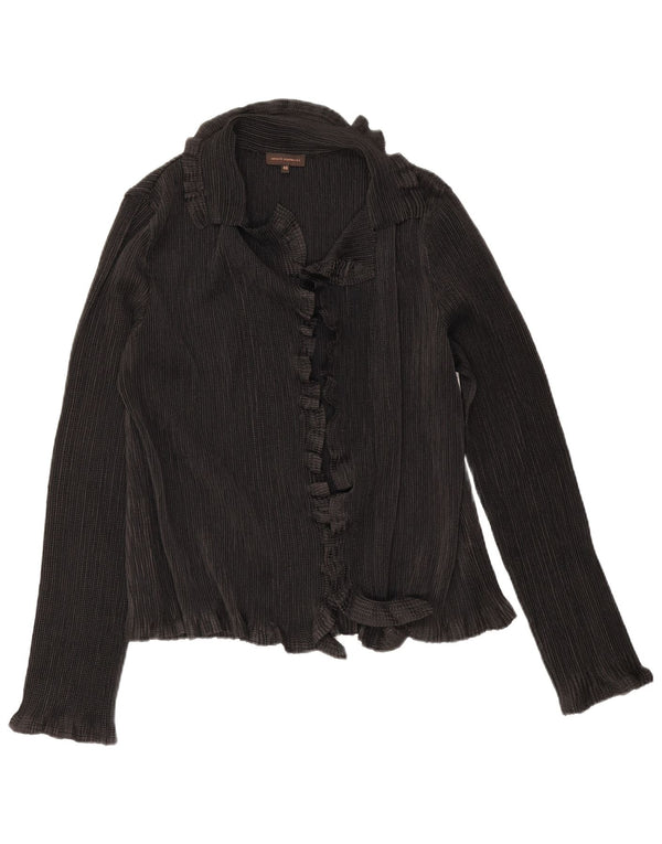 Adolfo Dominguez Womens Ruffle Front Shirt Blouse IT 46 Large Black