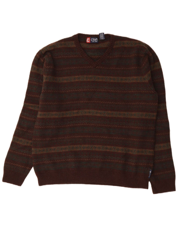 Męski sweter Chaps z dekoltem w szpic, duży, wielokolorowy Fair Isle Lambswool