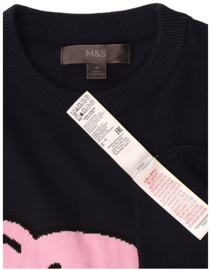 Marks & Spencer Męski sweter z okrągłym dekoltem, średni granatowy nadruk zwierzęcy