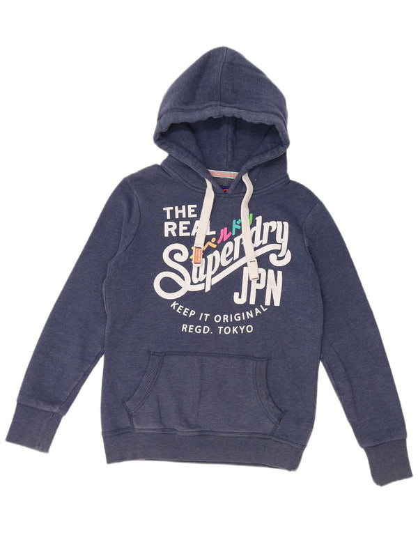 Damski sweter z kapturem i grafiką SUPERDRY UK 14, średni granatowy, bawełniany